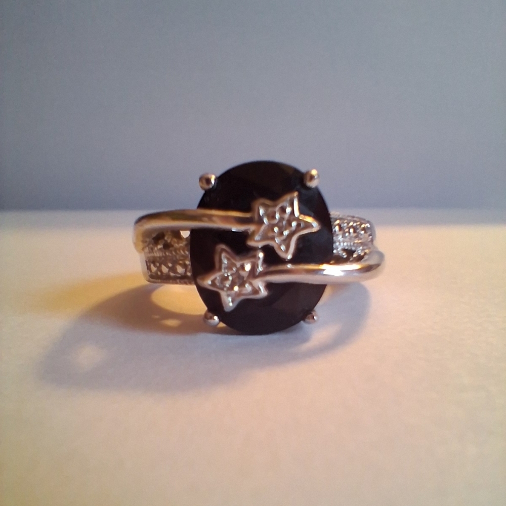 Elegant Vintage Onyx and Silver Women's Ring 9.5